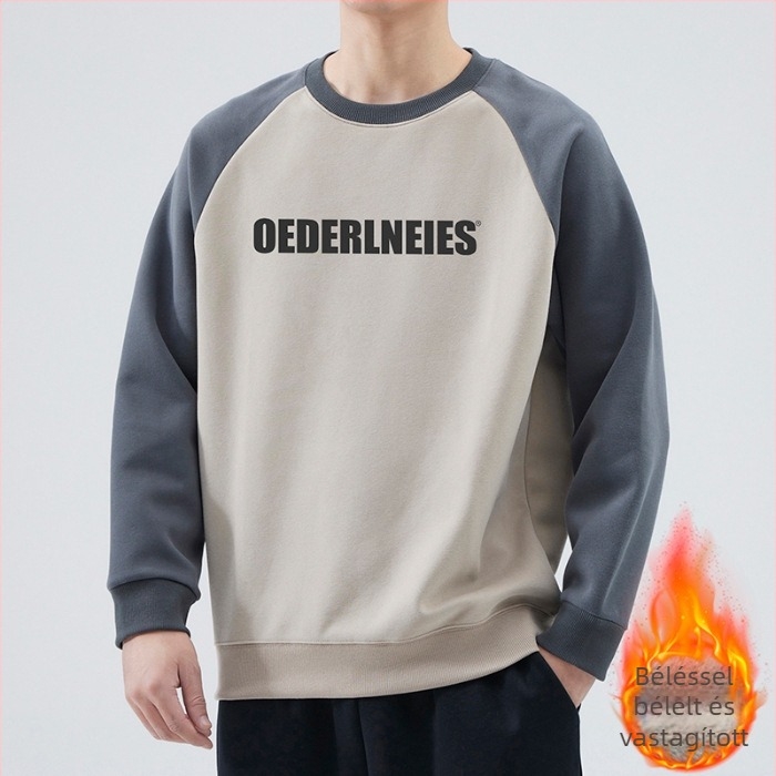 Férfi fleece pulóver, pamut-poliészter keverék, hosszú ujjú, laza szabás, kenguru zseb