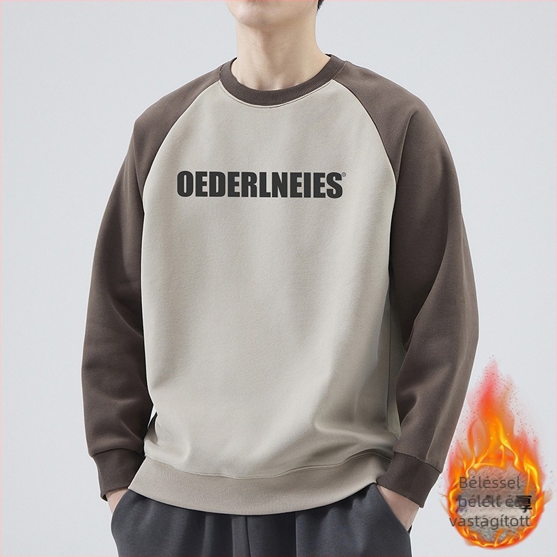 Férfi fleece pulóver, pamut-poliészter keverék, hosszú ujjú, laza szabás, kenguru zseb