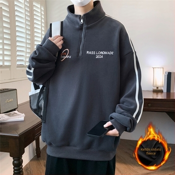 Tinédzser fiúknak fleece béléssel pulóver — 95% poliészter, 5% spandex; álló gallér, hosszú ujjú, vastag fleece-bélés