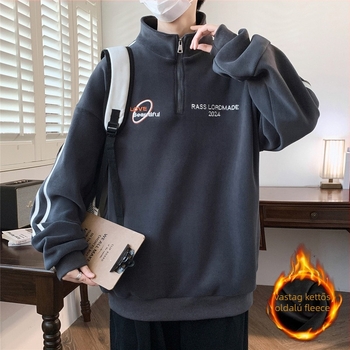 Tinédzser fiúknak fleece béléssel pulóver — 95% poliészter, 5% spandex; álló gallér, hosszú ujjú, vastag fleece-bélés