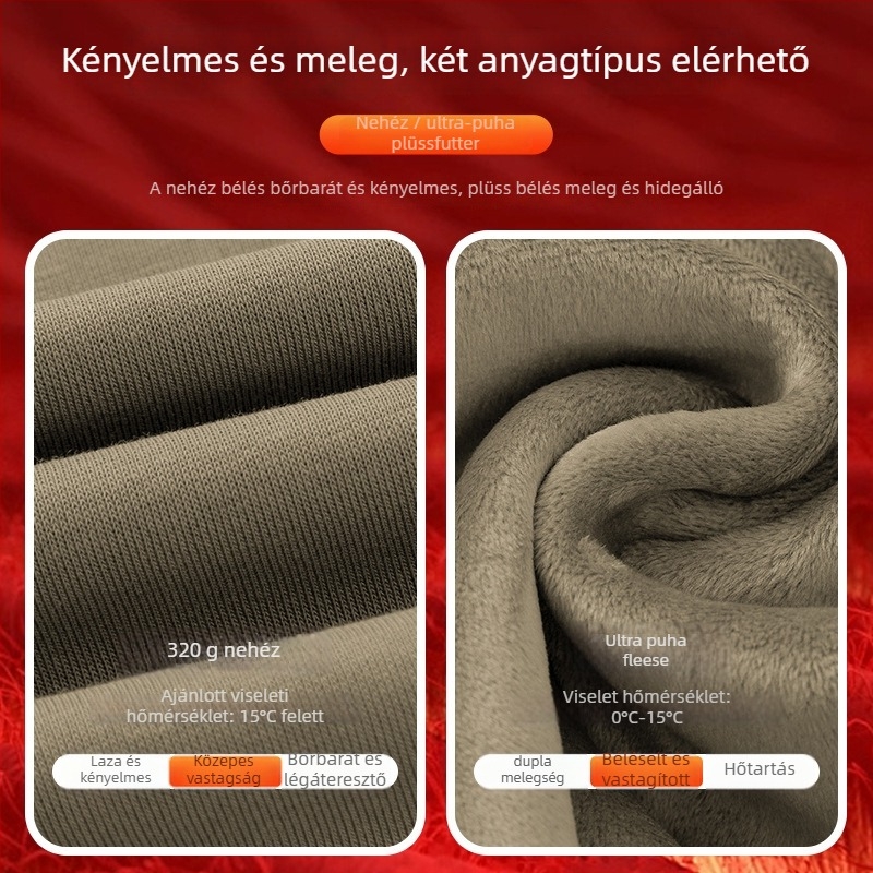 Férfi Elk mintás fleece pulóver, hosszú ujjú, kerek nyakú, laza szabás