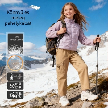 Gyermekeknek szánt belső tollas dzseki – könnyű és meleg, cipzár, hosszú ujjú, kapucni nélküli, poliészter anyagú külső и bélés, 2025 ősz kiadás