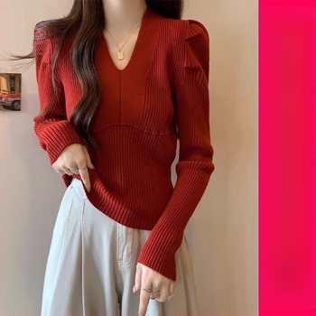 V-nyakú kötött alapréteg felső, chenille szövet, spandex 30% alatt, hasfedő hatás