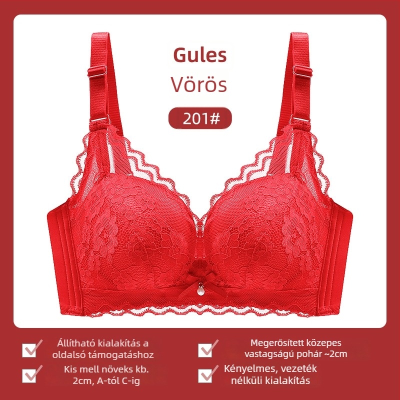 Női csipés melltartó drót nélküli, 3/4 kosár, vékony felső rész, rögzített dupla vállpántok, hátsó három sor zárókapcsok