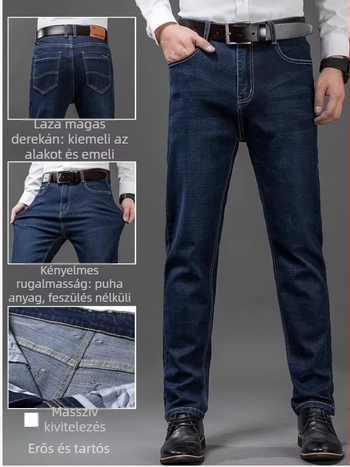 Férfi farmernadrág, egyenes szabású, téli viselethez, középmagas derék, mikroelasztikus, 60% pamut