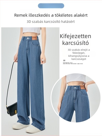Női széles szárú farmer, magas derekú, patchwork denim Lyocell (Tencel) és viszkóz keverék, művészi vintage stílus, nyár 2025