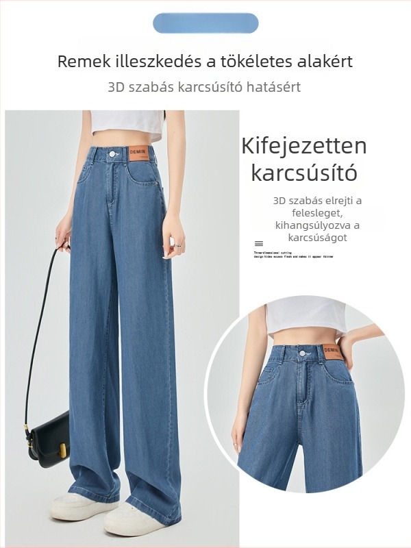 Női széles szárú farmer, magas derekú, patchwork denim Lyocell (Tencel) és viszkóz keverék, művészi vintage stílus, nyár 2025