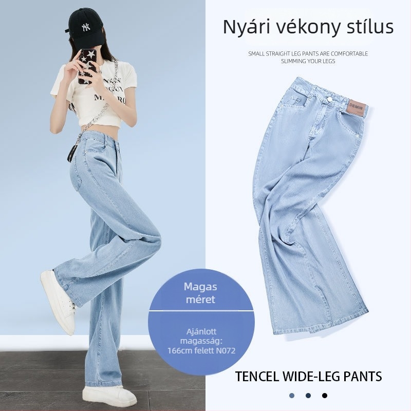 Női széles szárú farmer, magas derekú, patchwork denim Lyocell (Tencel) és viszkóz keverék, művészi vintage stílus, nyár 2025