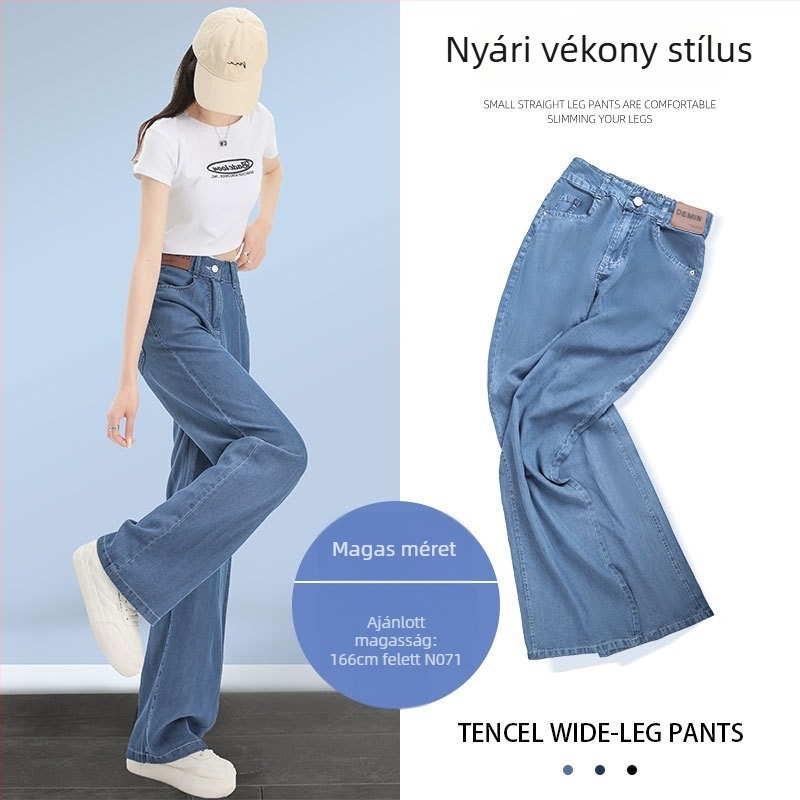 Női széles szárú farmer, magas derekú, patchwork denim Lyocell (Tencel) és viszkóz keverék, művészi vintage stílus, nyár 2025