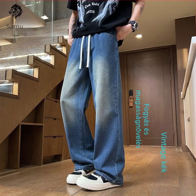 Férfi denimnadrág – lazán szabott, egyenes szárú, középmagas derekú, zipzáras zárás, 58% pamut (Tavasz–Ősz)