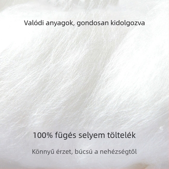 Női pehelymellény, V-nyakú, rombusz mintázat, rövid fazon 40–50 cm, külső anyaga poliészter, töltet 100% selyem