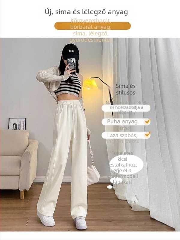 Női mindennapi egyenes szabású nadrág pamut–polészter keverékből, 50–70% pamut, 30–50% poliészter, magas derekú, közepes vastagság