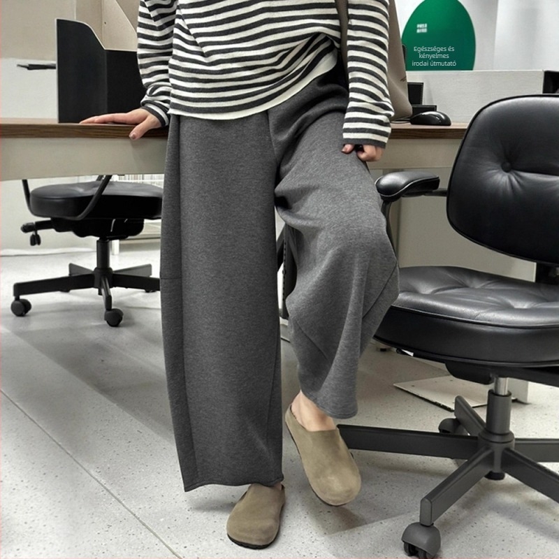 Női fleece-öltökkel bélelt, széles szárú sportnadrág, magas derekú, 9/10 hossz, téli 2025 kollekció, elegáns városi viselet