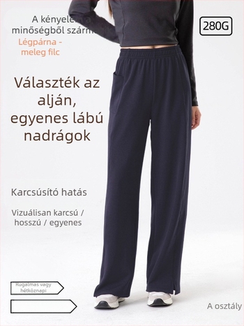 Női jóga-nadrág, casual, fleece béléssel és fűtő levegő réteggel, oldalsó hasítékkal, elasztikus derék — poliészter 30–50%, Tencel <30%