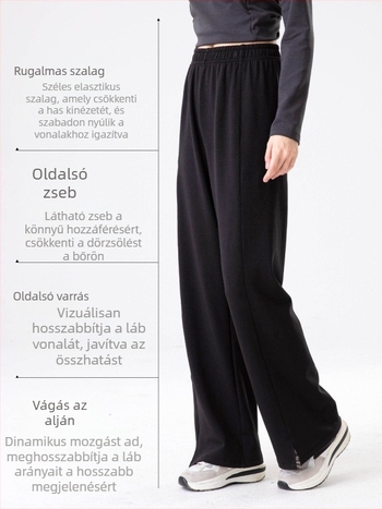 Női jóga-nadrág, casual, fleece béléssel és fűtő levegő réteggel, oldalsó hasítékkal, elasztikus derék — poliészter 30–50%, Tencel <30%