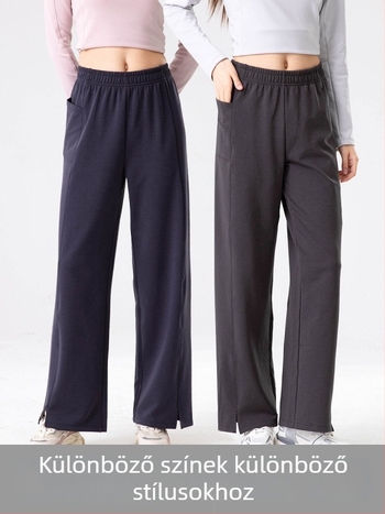 Női jóga-nadrág, casual, fleece béléssel és fűtő levegő réteggel, oldalsó hasítékkal, elasztikus derék — poliészter 30–50%, Tencel <30%