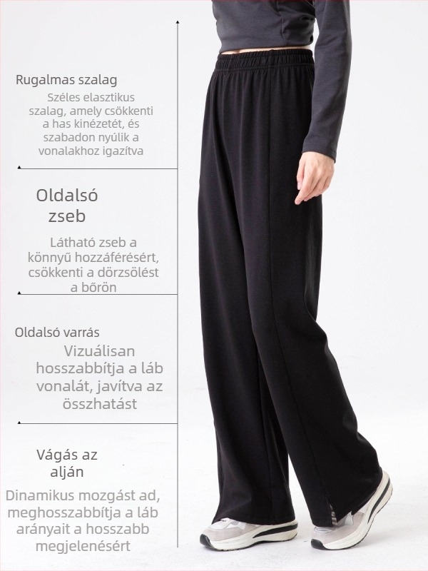 Női jóga-nadrág, casual, fleece béléssel és fűtő levegő réteggel, oldalsó hasítékkal, elasztikus derék — poliészter 30–50%, Tencel <30%