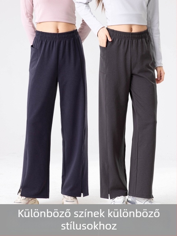 Női jóga-nadrág, casual, fleece béléssel és fűtő levegő réteggel, oldalsó hasítékkal, elasztikus derék — poliészter 30–50%, Tencel <30%