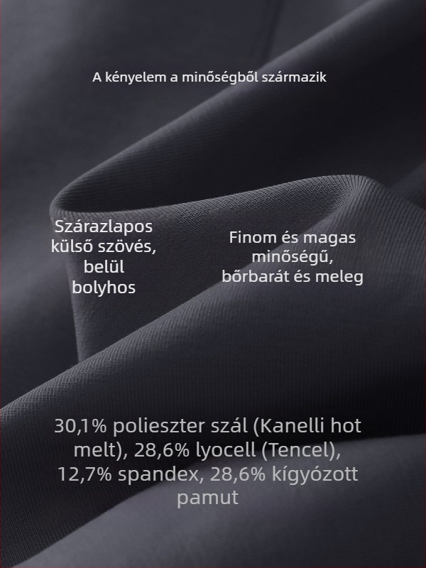Női jóga-nadrág, casual, fleece béléssel és fűtő levegő réteggel, oldalsó hasítékkal, elasztikus derék — poliészter 30–50%, Tencel <30%