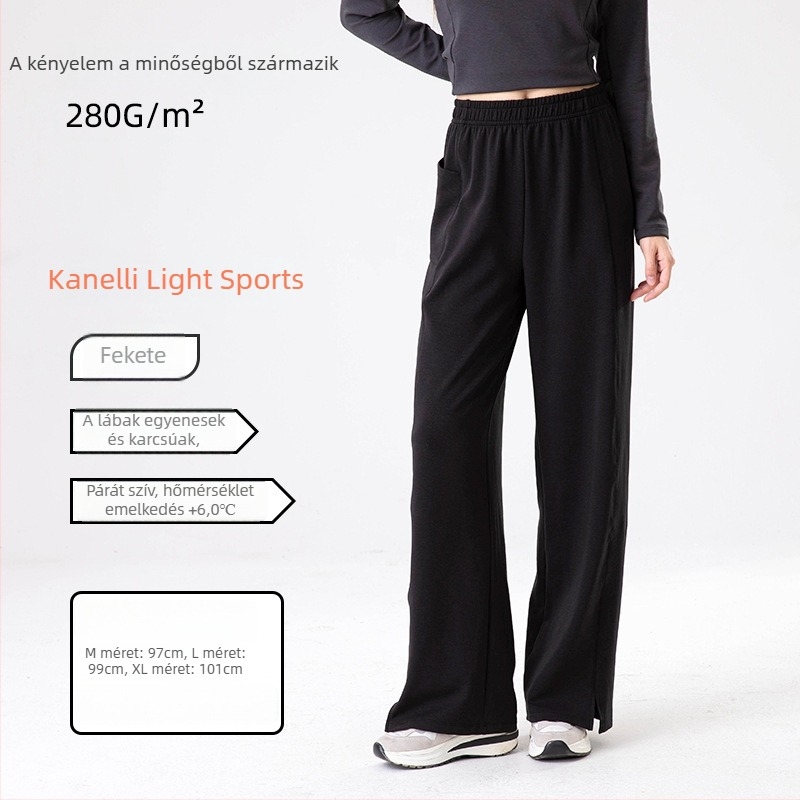 Női jóga-nadrág, casual, fleece béléssel és fűtő levegő réteggel, oldalsó hasítékkal, elasztikus derék — poliészter 30–50%, Tencel <30%