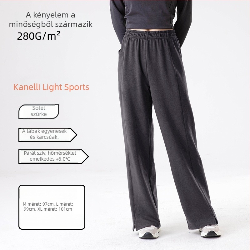 Női jóga-nadrág, casual, fleece béléssel és fűtő levegő réteggel, oldalsó hasítékkal, elasztikus derék — poliészter 30–50%, Tencel <30%