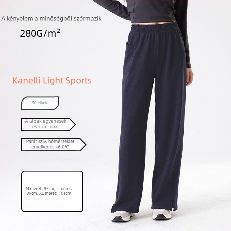 Női jóga-nadrág, casual, fleece béléssel és fűtő levegő réteggel, oldalsó hasítékkal, elasztikus derék — poliészter 30–50%, Tencel <30%