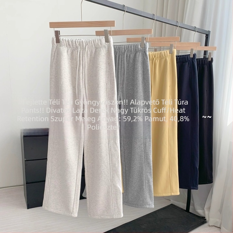 OMILI Női MelegítőNadrág fleece béléssel, szabad szabású, magas derék, egyenes szár, közepes vastagságú poliészter, mikro-elasticitás