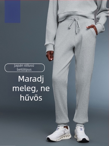 Női magas derekú drawstring jogger nadrág, laza szabású, légáteresztő pamut-polyészter keverékből, futásra és edzésre