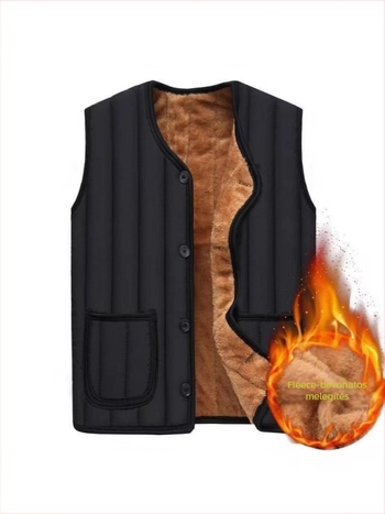 Férfi mellény poliészter anyagból fleece béléssel, poliészter töltettel, kapucni nélküli, zsebek, egyenes szabású