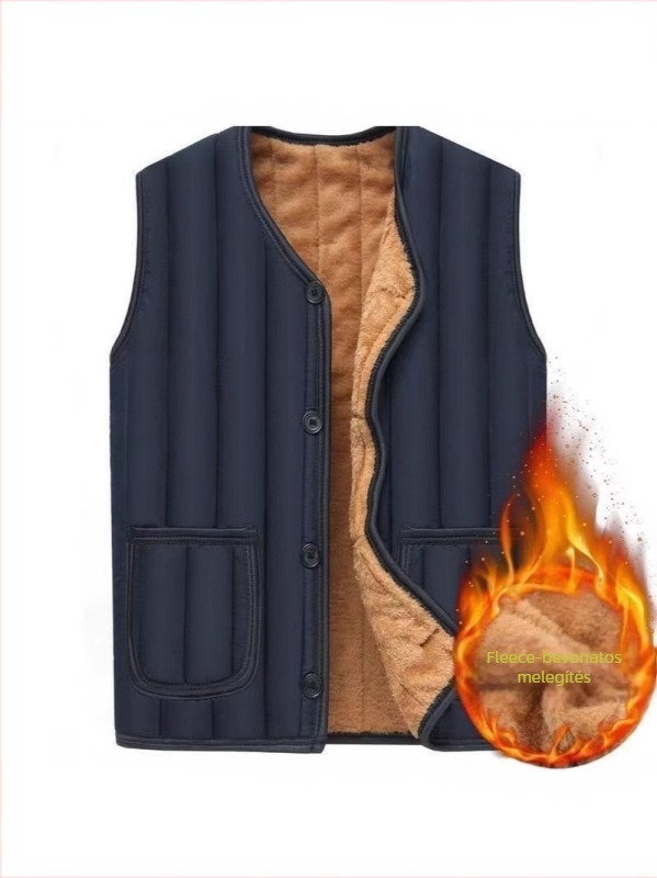 Férfi mellény poliészter anyagból fleece béléssel, poliészter töltettel, kapucni nélküli, zsebek, egyenes szabású