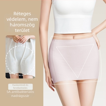 Női seamless biztonsági alsónem duplarétegű védőréteggel és anti-expozíciós dizájnnal, Ice Silk anyagból, középmagas derék, 75% nylon, ágyéktakaró 100% pamut.