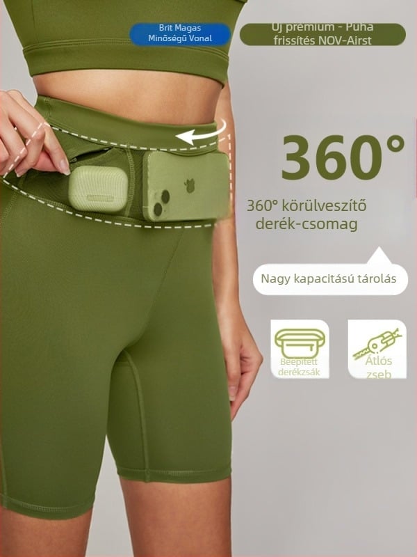 Női futó rövidnadrág derékzsebbel, antibakteriális bőrérzetű anyag, magas rugalmasság, 80% nylon, 20% spandex, jóga rövidnadrág