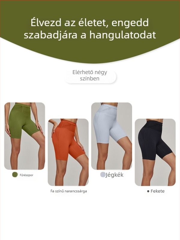 Női futó rövidnadrág derékzsebbel, antibakteriális bőrérzetű anyag, magas rugalmasság, 80% nylon, 20% spandex, jóga rövidnadrág