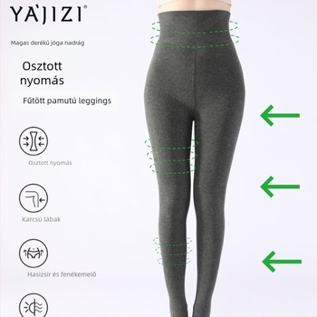 Magas derekú pamut egyrészes leggings fleece béléssel, egyszínű, fenékemelő hatás, anti-súrlódás, vastag, japán stílus