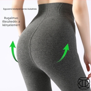 Magas derekú pamut egyrészes leggings fleece béléssel, egyszínű, fenékemelő hatás, anti-súrlódás, vastag, japán stílus