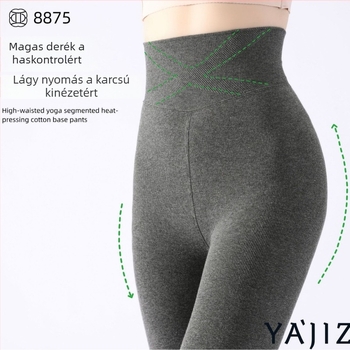 Magas derekú pamut egyrészes leggings fleece béléssel, egyszínű, fenékemelő hatás, anti-súrlódás, vastag, japán stílus