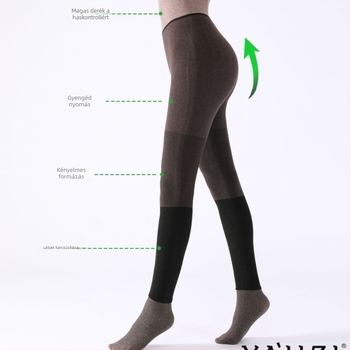 Magas derekú pamut egyrészes leggings fleece béléssel, egyszínű, fenékemelő hatás, anti-súrlódás, vastag, japán stílus