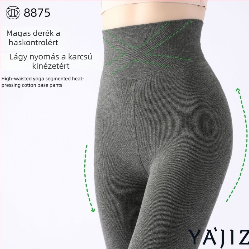 Magas derekú pamut egyrészes leggings fleece béléssel, egyszínű, fenékemelő hatás, anti-súrlódás, vastag, japán stílus