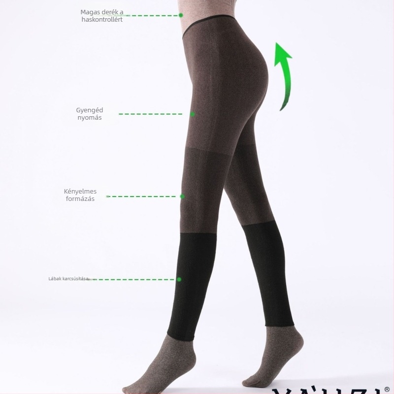 Magas derekú pamut egyrészes leggings fleece béléssel, egyszínű, fenékemelő hatás, anti-súrlódás, vastag, japán stílus