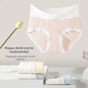 Női magas derekú jacquard pamut alsónemű, láthatatlan vonalak nélkül, haskontroll, légáteresztő, antibakteriális, bélés 100% pamut