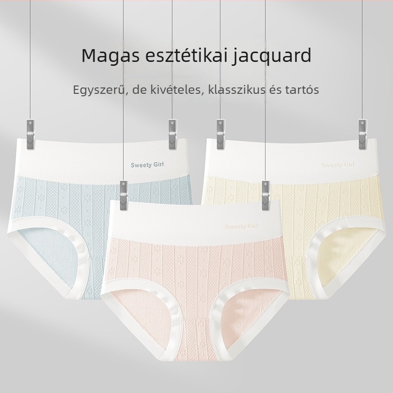 Női magas derekú jacquard pamut alsónemű, láthatatlan vonalak nélkül, haskontroll, légáteresztő, antibakteriális, bélés 100% pamut