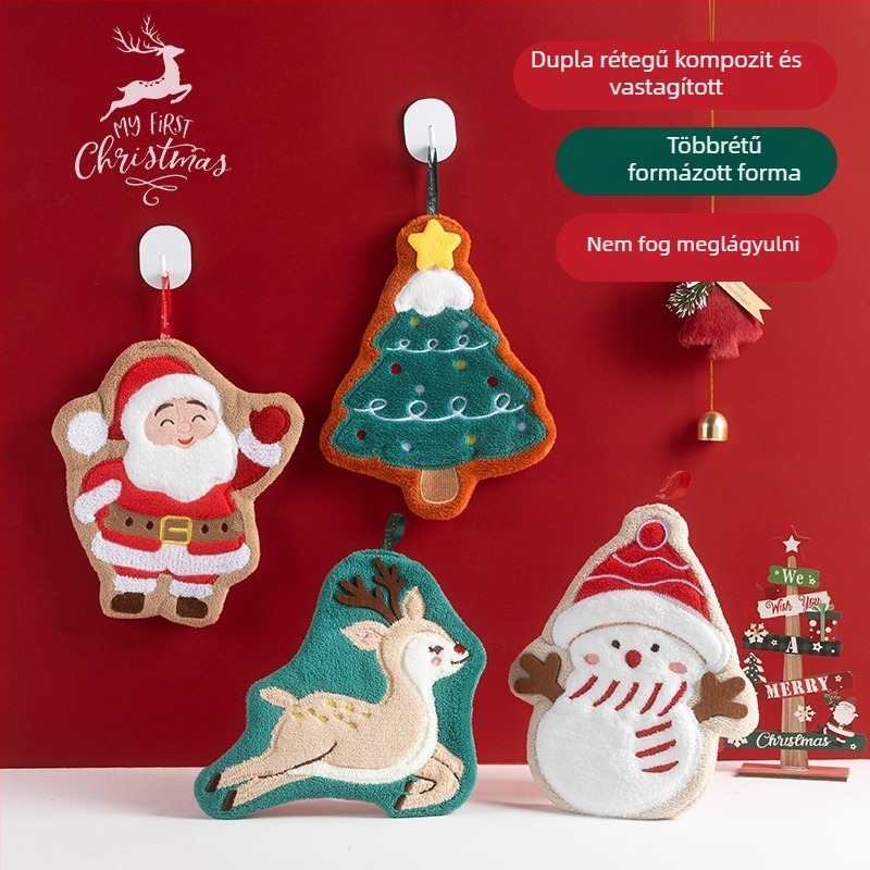 Karácsonyi lógó kéztörlő korall fleece anyagból, hímzett 150D, 30-50 g