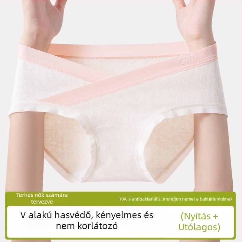 Kismama pamut alsónemű, alacsony derekú V- alak, lélegző pamut, Jacquard kötés – minden terhességi szakaszhoz