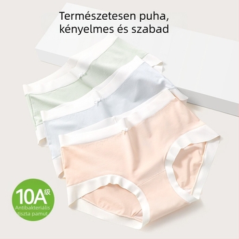 Női pamut középmagasságú alsónemű, antibakteriális és lélegző; fő anyag 80–90% pamut; ágyéktáj 100% pamut