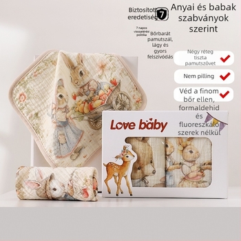 Szájnyálas törölköző típus A, négy rétegű pamut géz, babák arcát és kezét törölő, nedvszívó