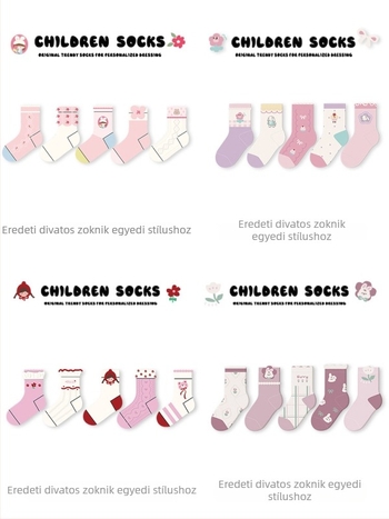 Gyerekeknek szóló varratmentes zoknik középmagas hosszúságú, pamut Jacquard, légáteresztő és nedvességfelszívó, 5 pár csomag