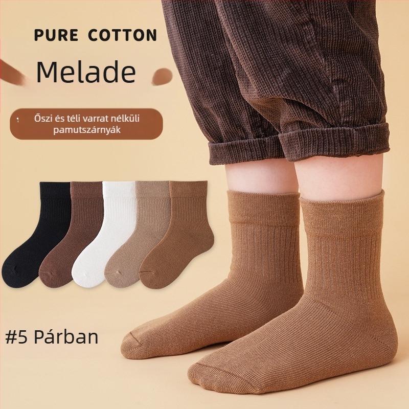 Gyerekeknek szóló varratmentes zoknik középmagas hosszúságú, pamut Jacquard, légáteresztő és nedvességfelszívó, 5 pár csomag