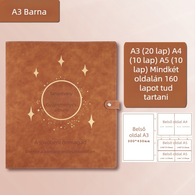 Bőrborítású bizonyítványgyűjtemény könyv, Avinar modell 05, 120 oldal, testreszabható, vastagság 4