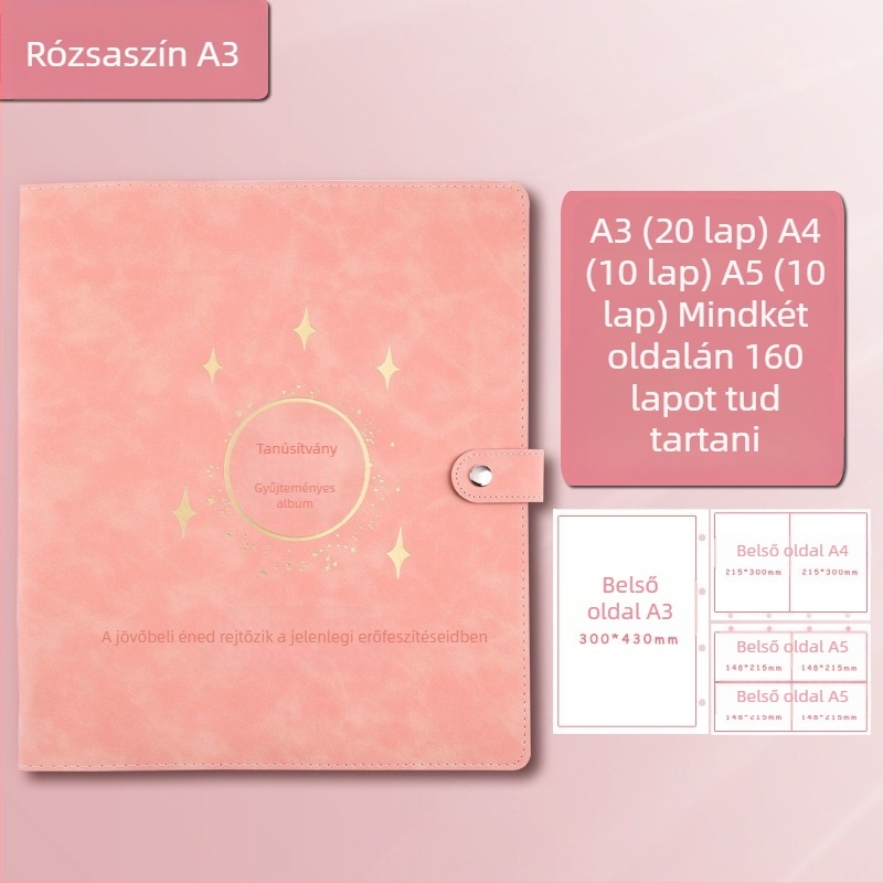 Bőrborítású bizonyítványgyűjtemény könyv, Avinar modell 05, 120 oldal, testreszabható, vastagság 4