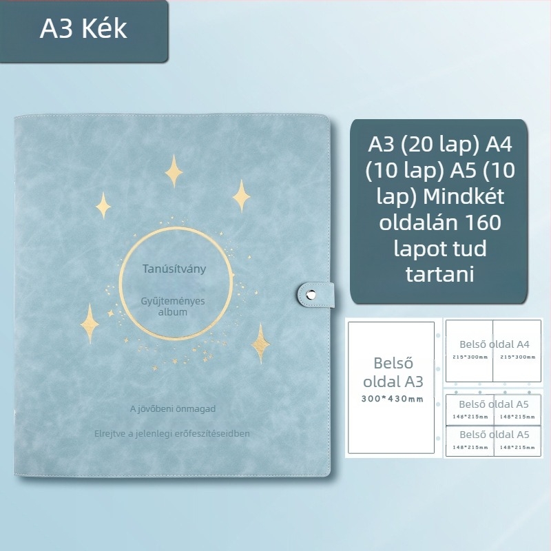 Bőrborítású bizonyítványgyűjtemény könyv, Avinar modell 05, 120 oldal, testreszabható, vastagság 4